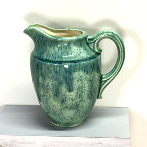 Vintage Glossy Turquoise Green Teal Studio Art Ceramic Pottery Pitcher Signed 6"